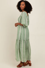 Light Olive Embroidered Detail Smocked Top Maxi Dress