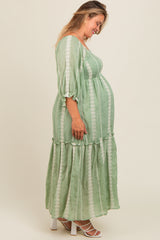 Green Embroidered Detail Smocked Top Plus Maternity Maxi Dress