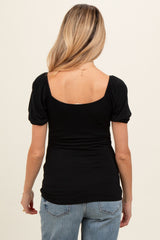 Black Short Puff Sleeve V-Neck Maternity Top