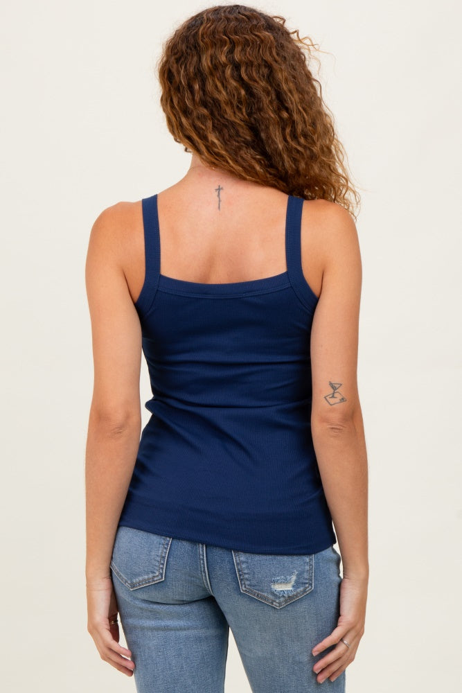 Navy Ribbed Sleeveless Tank Top