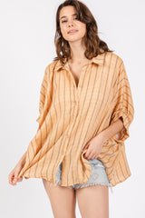 Yellow Striped Collared Oversized Top