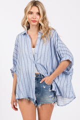 Light Blue Striped Collared Oversized Top