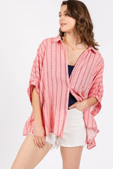 Pink Striped Collared Oversized Maternity Top