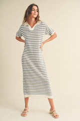 Blue Collared Knit Maxi Maternity Dress