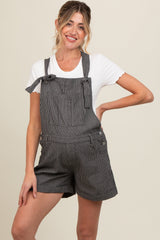 Charcoal Striped Front Pocket Short Maternity Overall