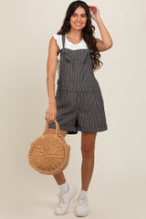 Charcoal Striped Front Pocket Short Overall