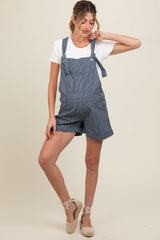 Navy Striped Front Pocket Short Maternity Overall