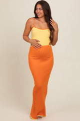 Orange Colorblock Fitted Maternity Maxi Dress