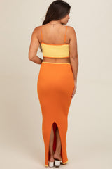 Orange Colorblock Fitted Maternity Maxi Dress