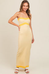 Yellow Strapless Contrast Trim Maternity Maxi Dress