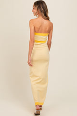 Yellow Strapless Contrast Trim Maxi Dress