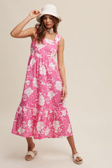 Fuchsia Floral Tiered Sleeveless Midi Dress