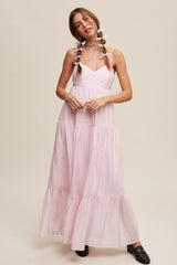 Light Pink Sleeveless Tiered Maxi Dress