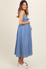 Blue Striped Front Tie Maternity Maxi Dress