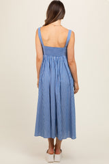 Blue Striped Front Tie Maternity Maxi Dress