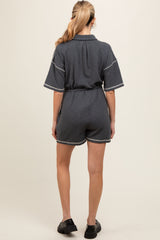 Charcoal Front Button Contrast Stitch Maternity Romper