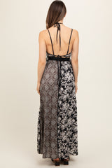 Black Floral Colorblock Cutout Open Back Maternity Maxi Dress