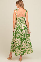 Green Tropical Floral Shoulder Tie Tiered Maternity Midi Dress