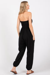 Black Strapless Ruched Top Jumpsuit