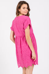 Fuchsia Eyelet Button Front Short Sleeve Dress