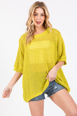 Lime Crochet Knit Short Dolman Sleeve Maternity Top