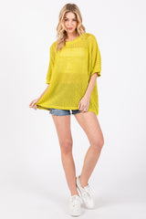 Lime Crochet Knit Short Dolman Sleeve Top