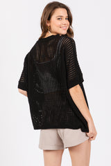 Black Crochet Knit Short Dolman Sleeve Top