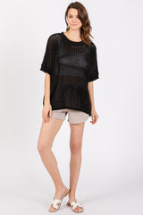 Black Crochet Knit Short Dolman Sleeve Top