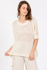 Cream Crochet Knit Short Dolman Sleeve Top