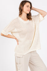 Cream Crochet Knit Short Dolman Sleeve Top