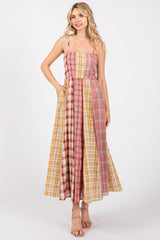 Pink Mixed Plaid Maternity Maxi Dress