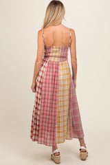 Pink Mixed Plaid Maternity Maxi Dress