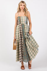 Light Olive Mixed Plaid Maxi Dress