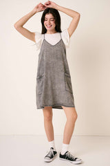 Charcoal Chambray Front Pocket Maternity Dress