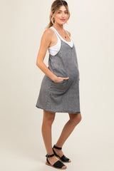 Charcoal Chambray Front Pocket Maternity Dress