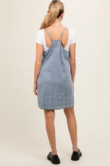 Blue Chambray Front Pocket Maternity Dress