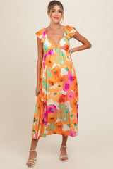 Multi Color Floral V-Neckline Short Sleeve Maternity Dress
