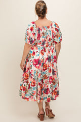 Cream Floral Puff Sleeve Maternity Midi Dress