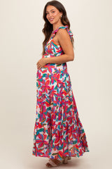 Red Floral Tiered Maternity Maxi Dress