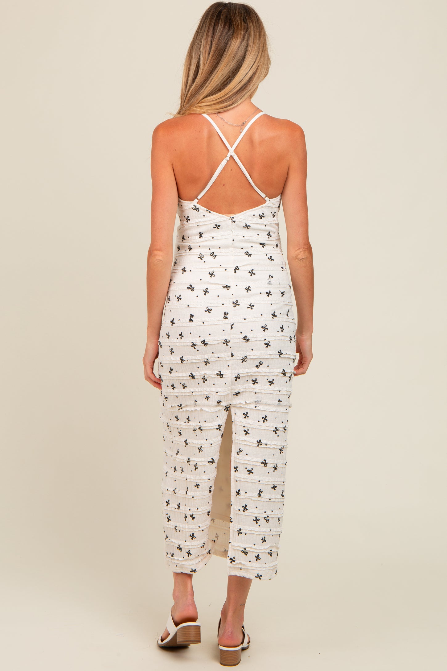 Ivory Ruffle Bow Print Maternity Dress