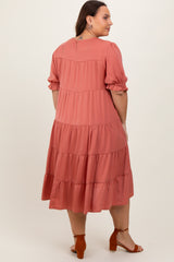 Salmon Satin Tiered Plus Dress