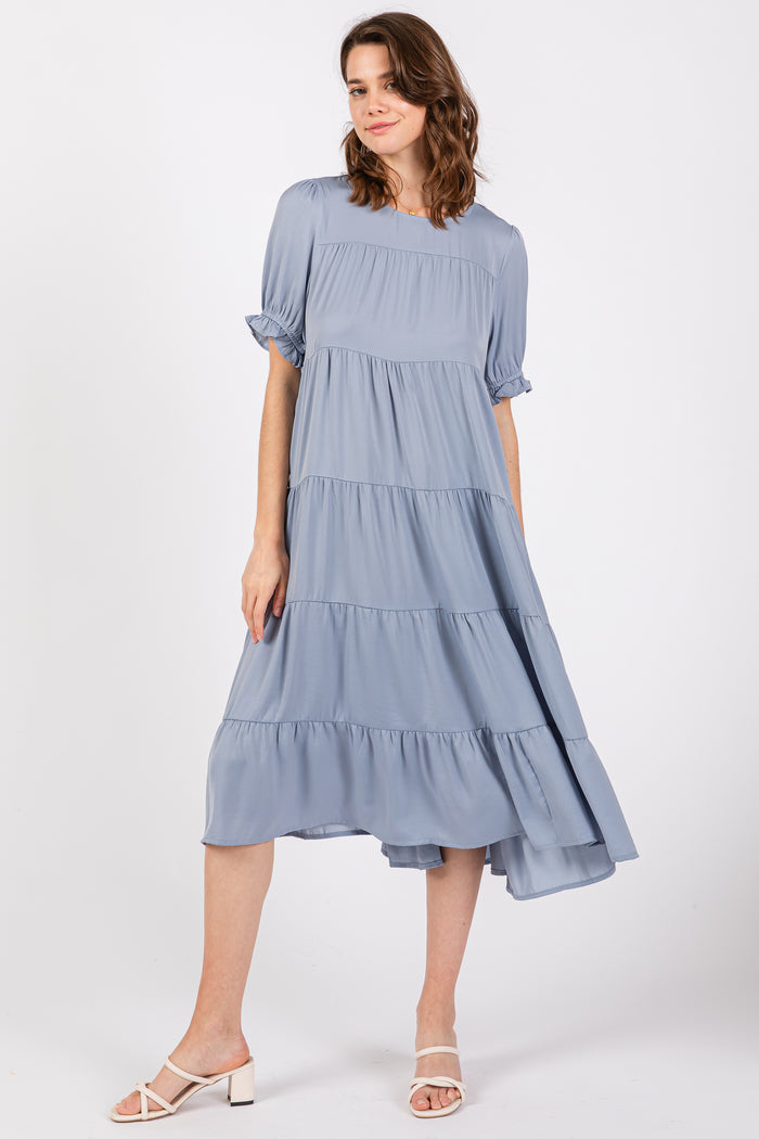 Light Blue Short Sleeve Maternity Dress