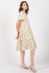 Cream Floral Print Eyelet Lace Dress