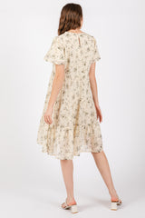 Cream Floral Print Eyelet Lace Dress