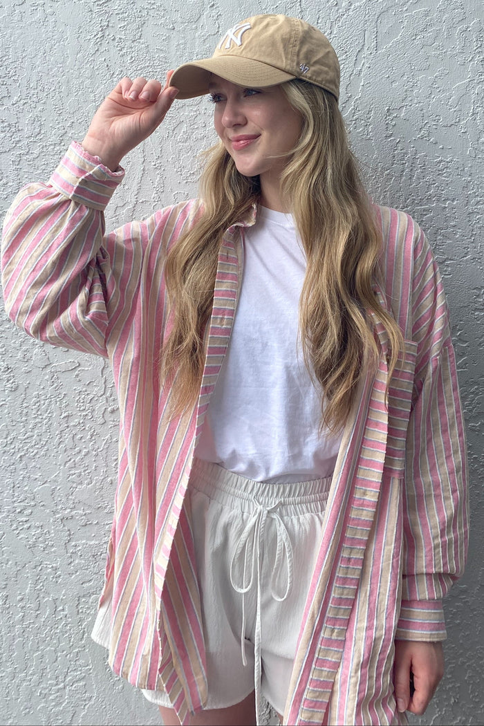 Pink Stripe Button Down Soft Washed Shirt