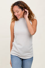 Cream Ribbed Mock Neck Sleeveless Top
