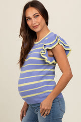 Periwinkle Striped Ruffle Sleeve Maternity Sweater Top