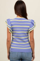 Periwinkle Striped Ruffle Sleeve Maternity Sweater Top