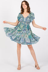 Aqua Floral Ruffle Sleeve Maternity Dress