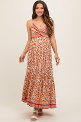 Red Floral Strapless Maternity Maxi Dress